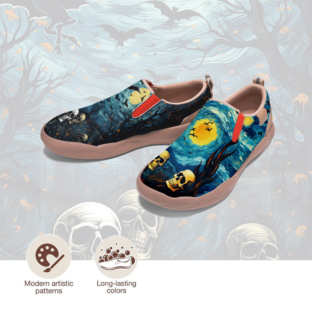 Halloween Starry Night Skull Slip On