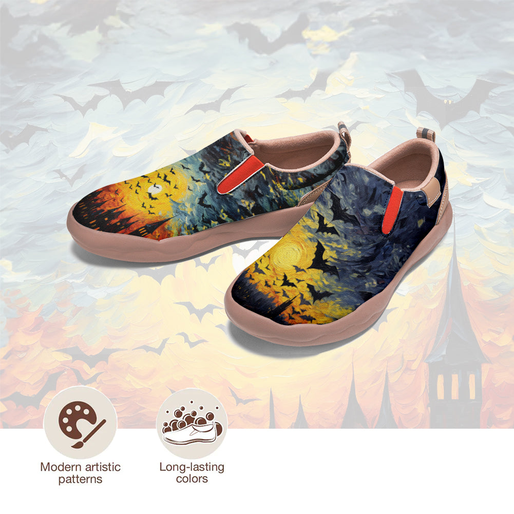 Oil Painting Halloween Bat Slip On