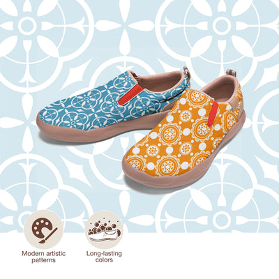 Blue Orange Tile Pattern Slip On