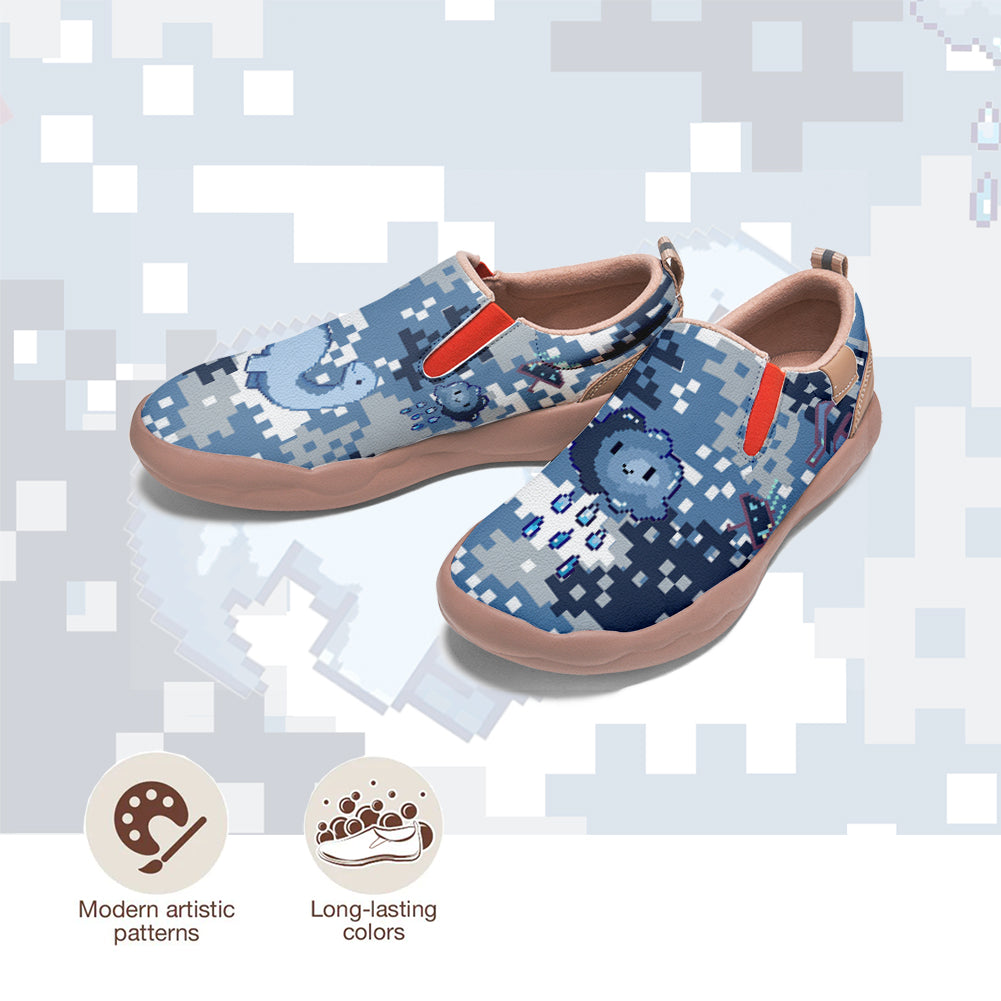 Blue Pixel Camouflage Dinosaur Slip On