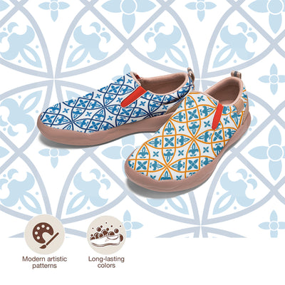 Blue Orange Tile Pattern Slip On