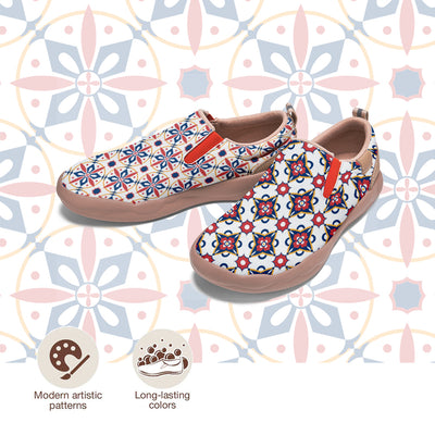 Blue Red Tile Pattern Slip On