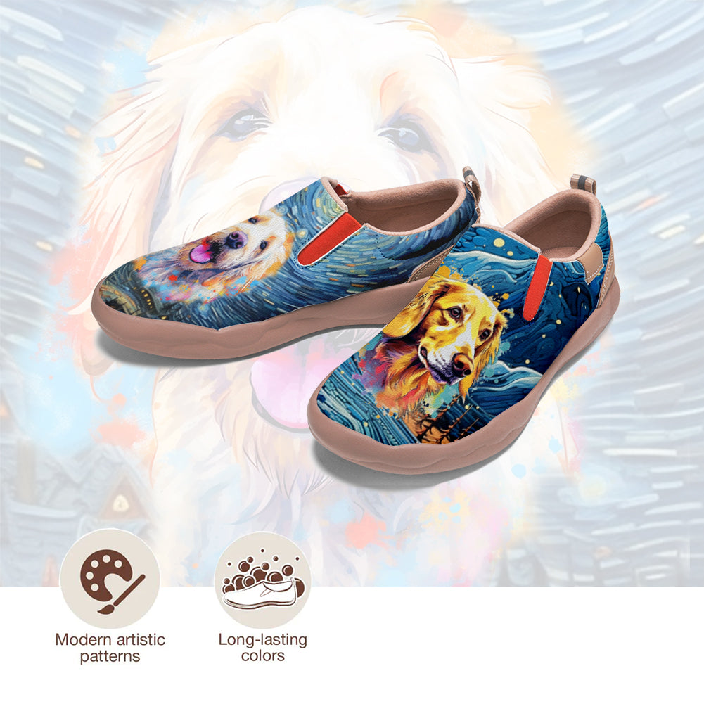 Starry Night Golden Retriever Slip On