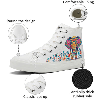 Floral Elephant High Top Canvas Shoes