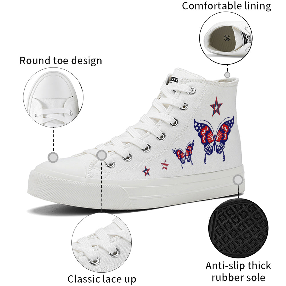 Butterfly American Flag High Top Canvas Shoes