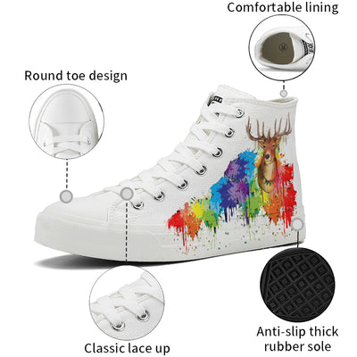 Colorful Splatter Deer High Top Canvas Shoes