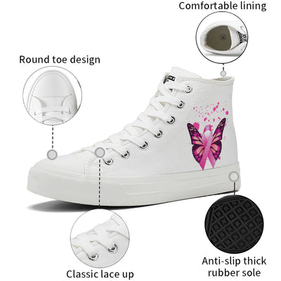 Butterfly Breast Cancer High Top Canvas Shoes