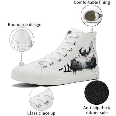 Halloween Ghost Bat High Top Canvas Shoes