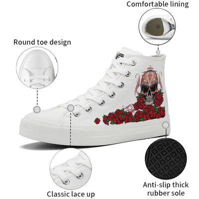 Rose Gothic Skull High Top Canvas Shoes