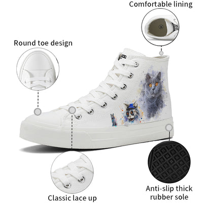 Watercolor Cat High Top Canvas Shoes