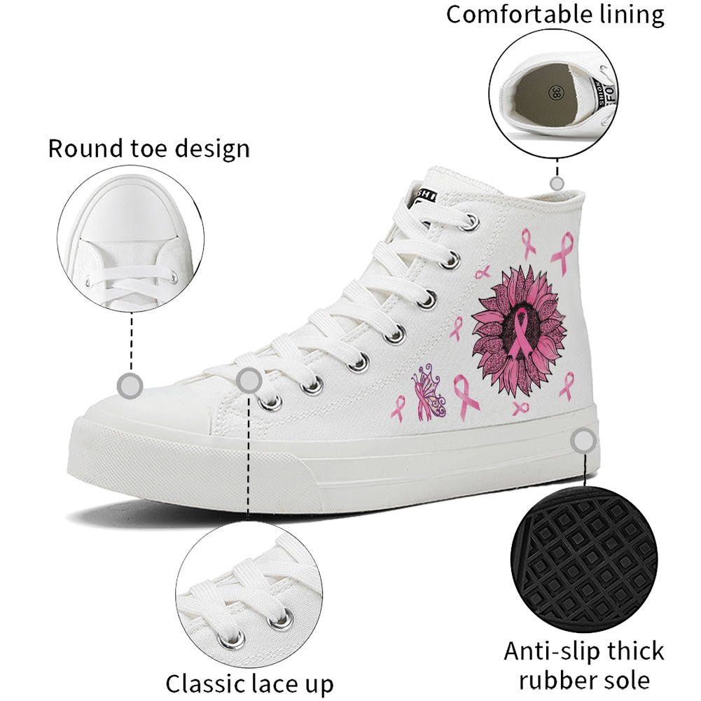 Flower Breast Cancer High Top Canvas Shoes