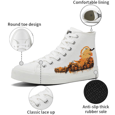 Halloween Pumpkin Skull High Top Canvas Shoes