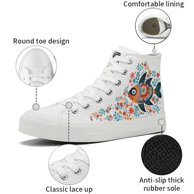 Floral Fish High Top Canvas Shoes