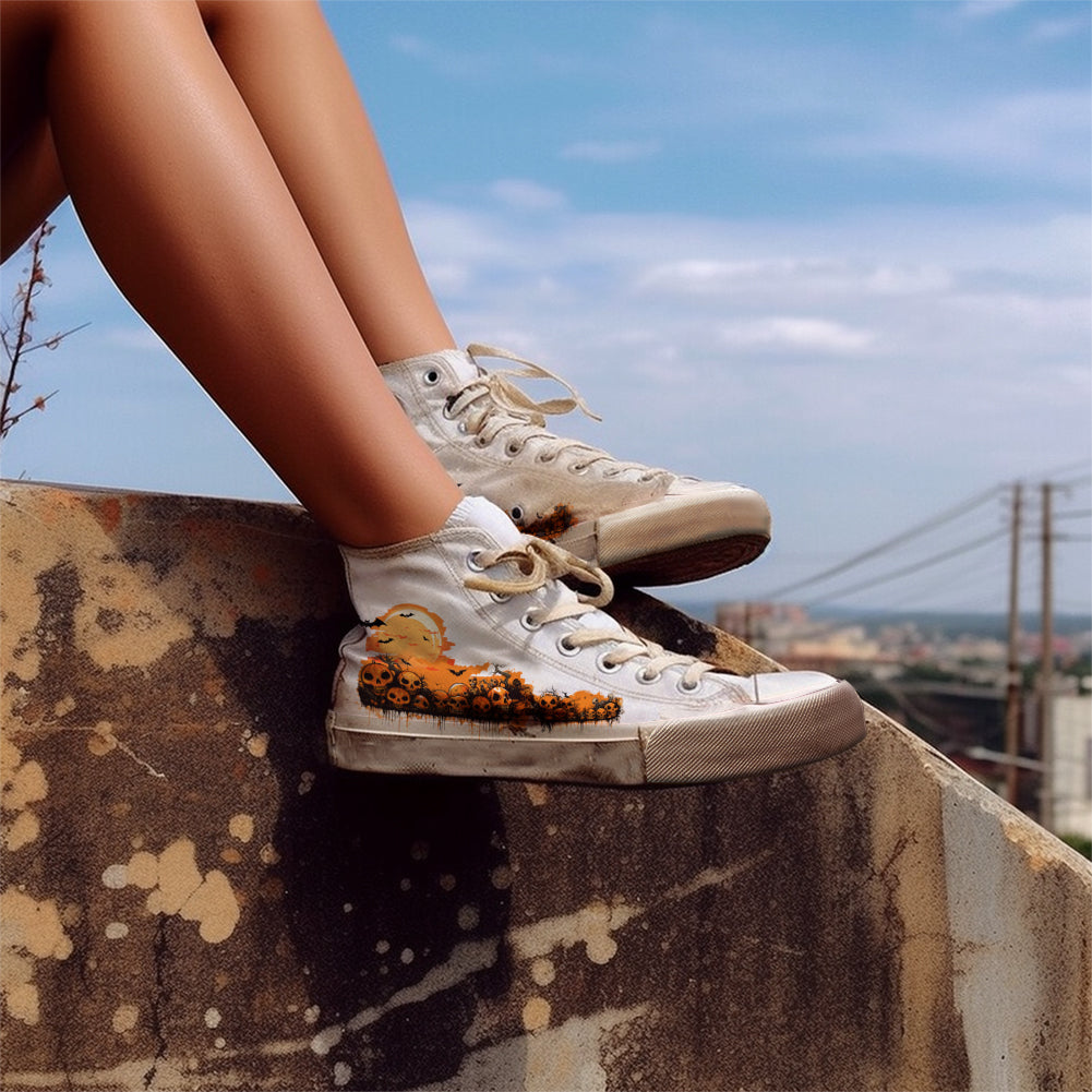 Halloween Pumpkin Skull High Top Canvas Shoes