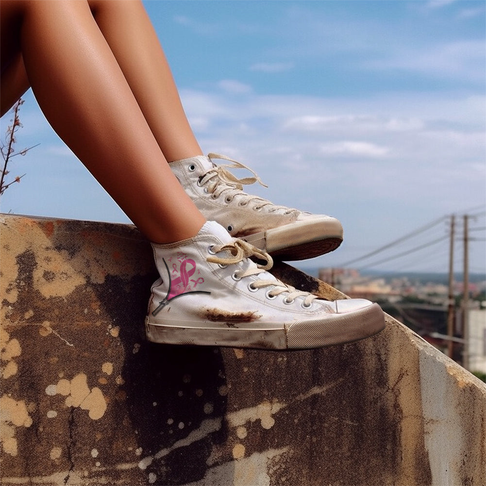 Zipper Breast Cancer High Top Canvas Shoes