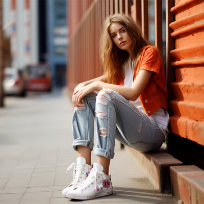 Flower Breast Cancer High Top Canvas Shoes