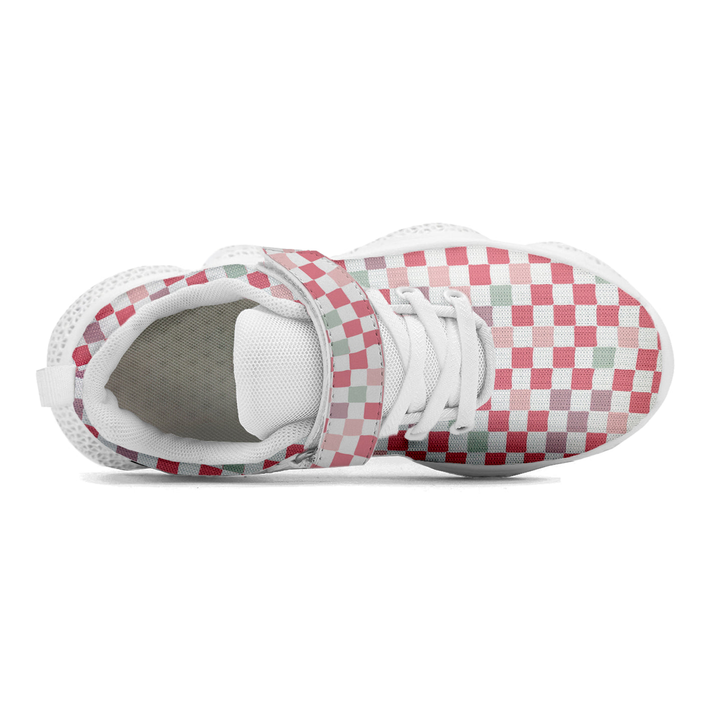 Pink Plaid Pattern Kids Running Shoes