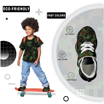 Pixel Green Camouflage Kids Running Shoes