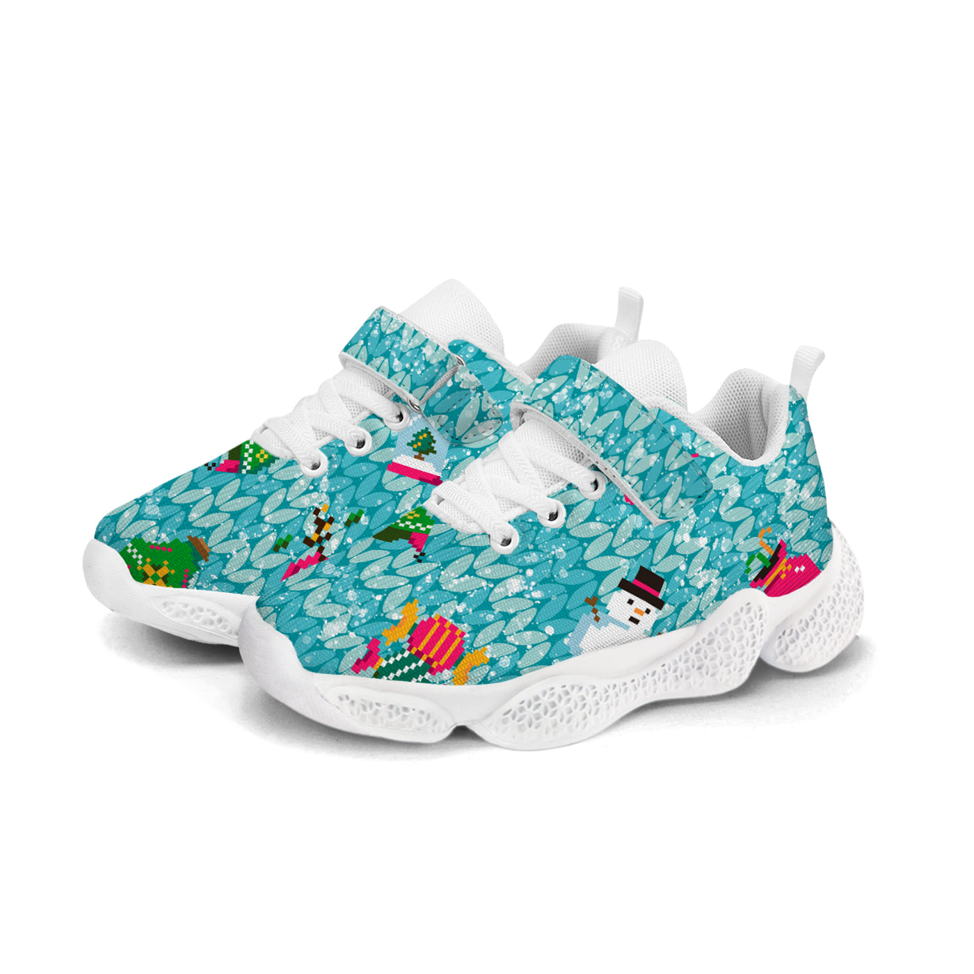 Pixel Christmas Snowman Kids Running Shoes