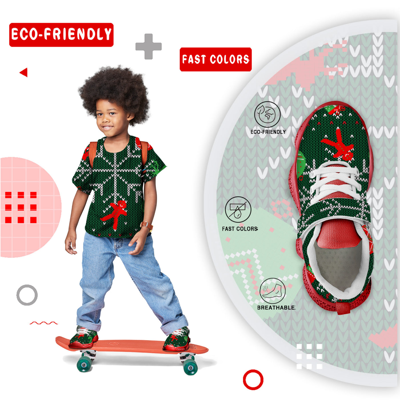 Pixel Christmas Tree Kids Running Shoes