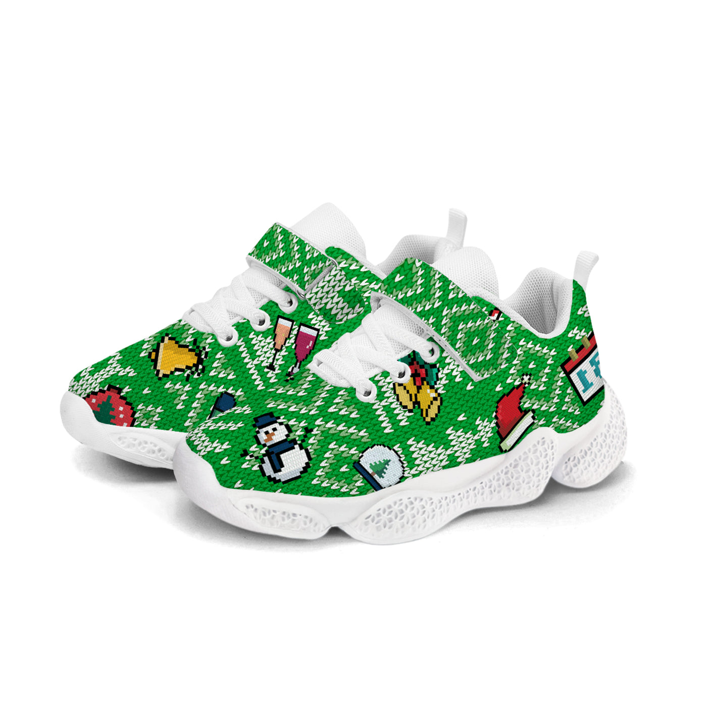 Pixel Christmas Snowman Kids Running Shoes