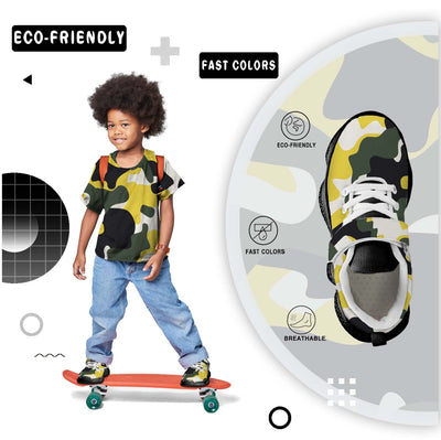 Yellow Camouflage Kids Running Shoes