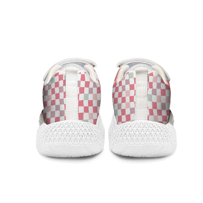 Pink Plaid Pattern Kids Running Shoes