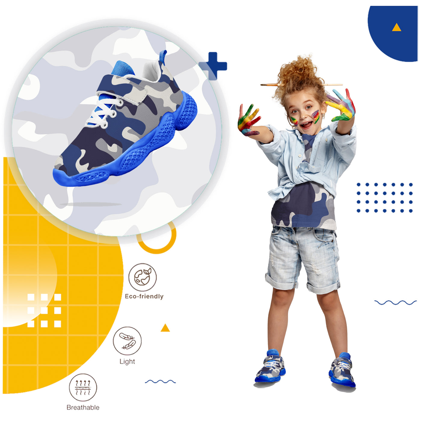 Blue Camouflage Kids Running Shoes