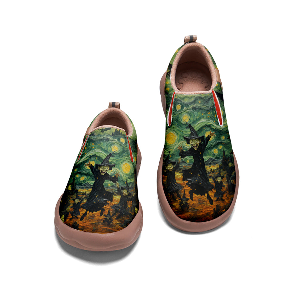 Halloween Starry Night Dancing Witch Slip On