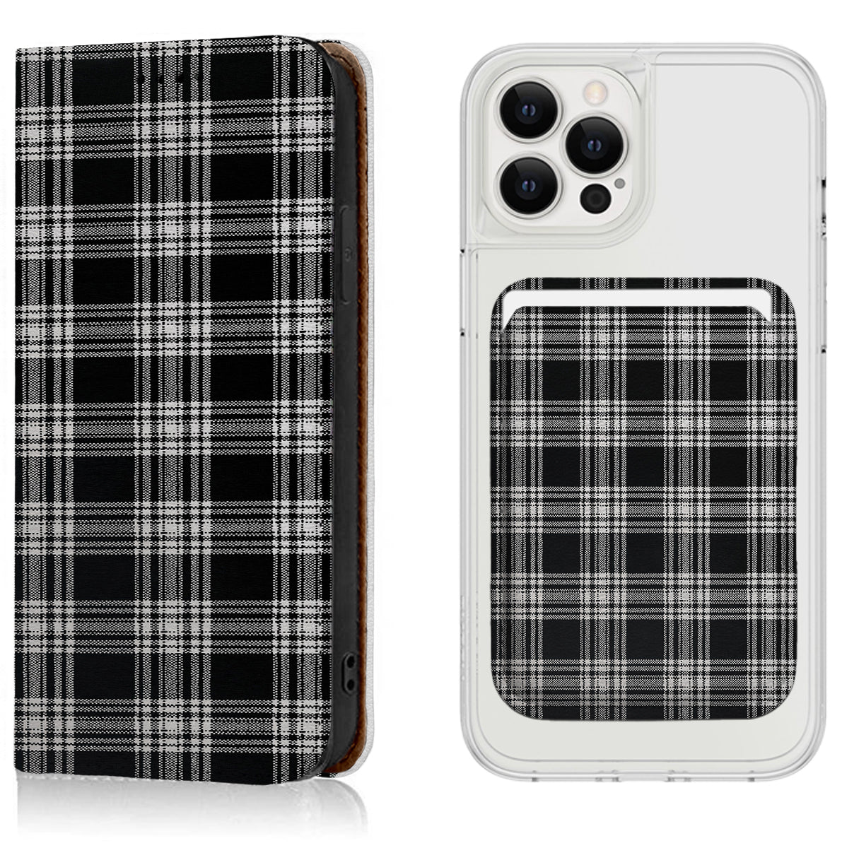 Black Plaid Pattern iPhone Leather Case