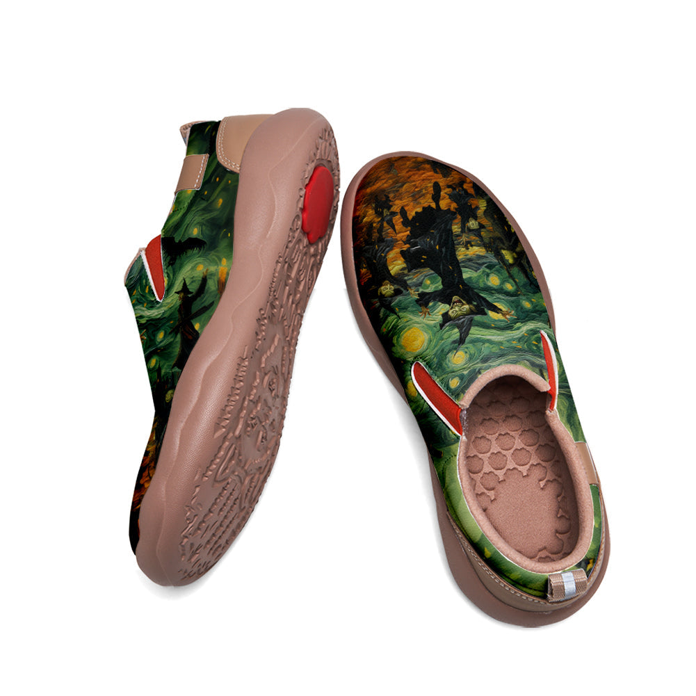 Halloween Starry Night Dancing Witch Slip On