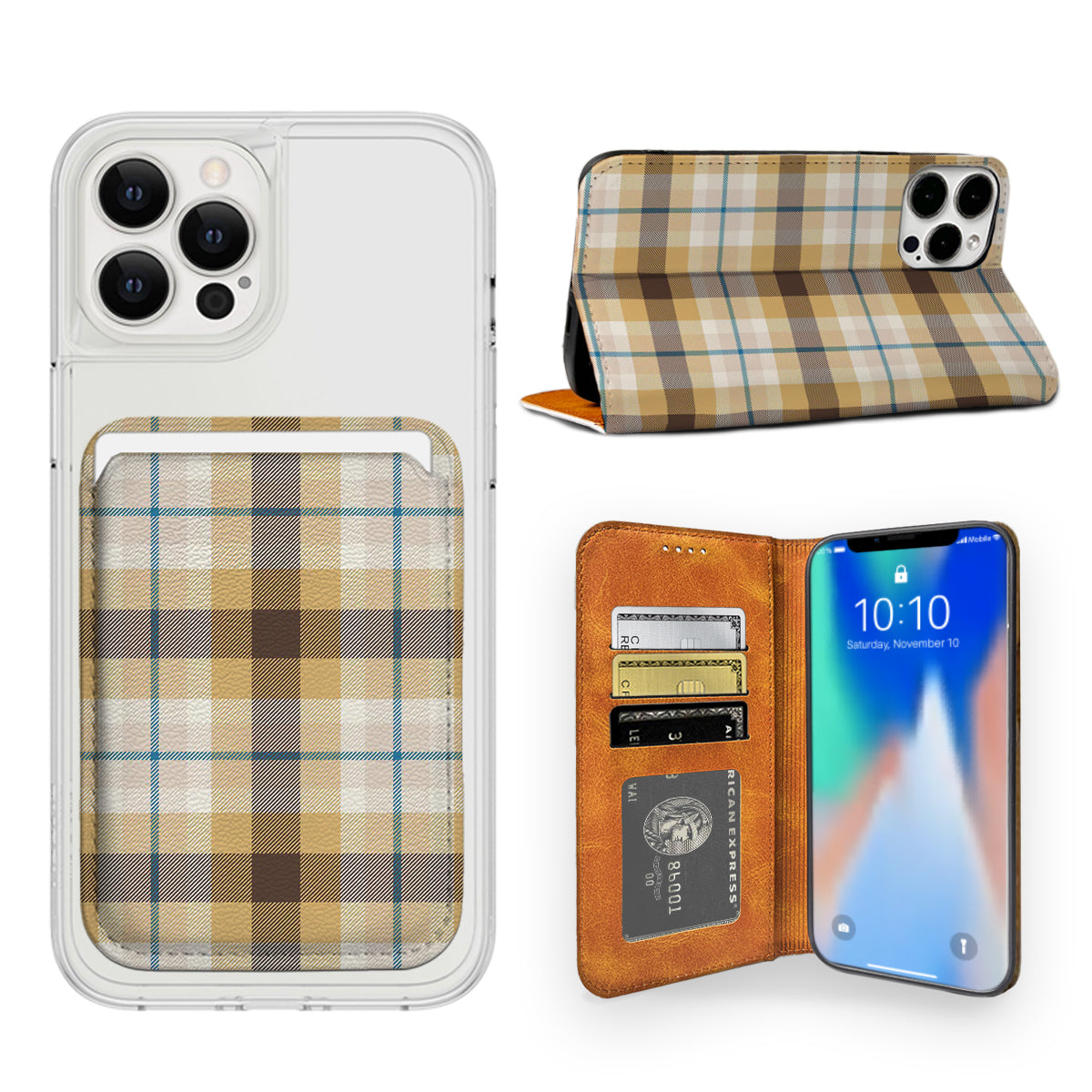 Yellow Plaid Pattern iPhone Leather Case