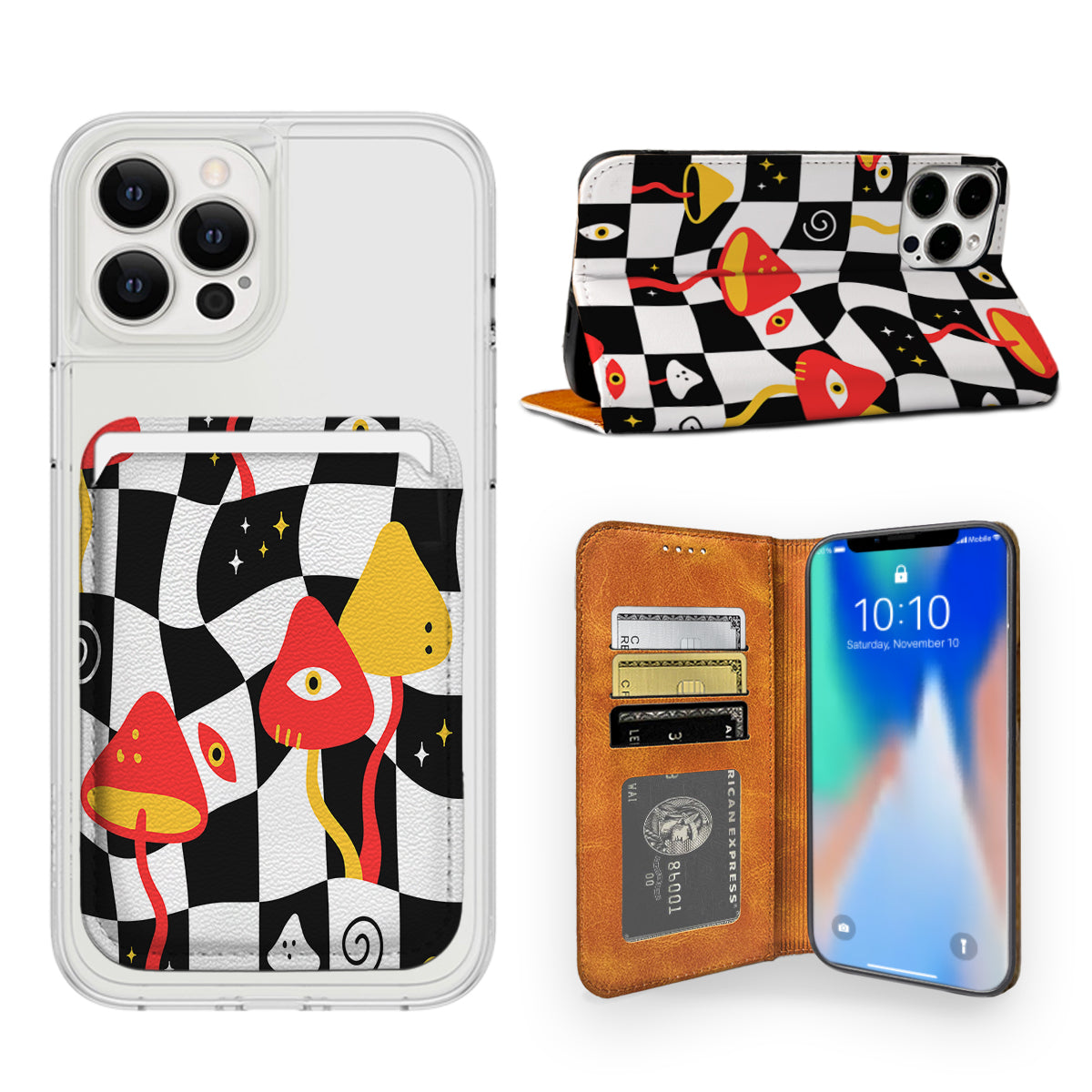 Checkerboard Mashroom iPhone Leather Case