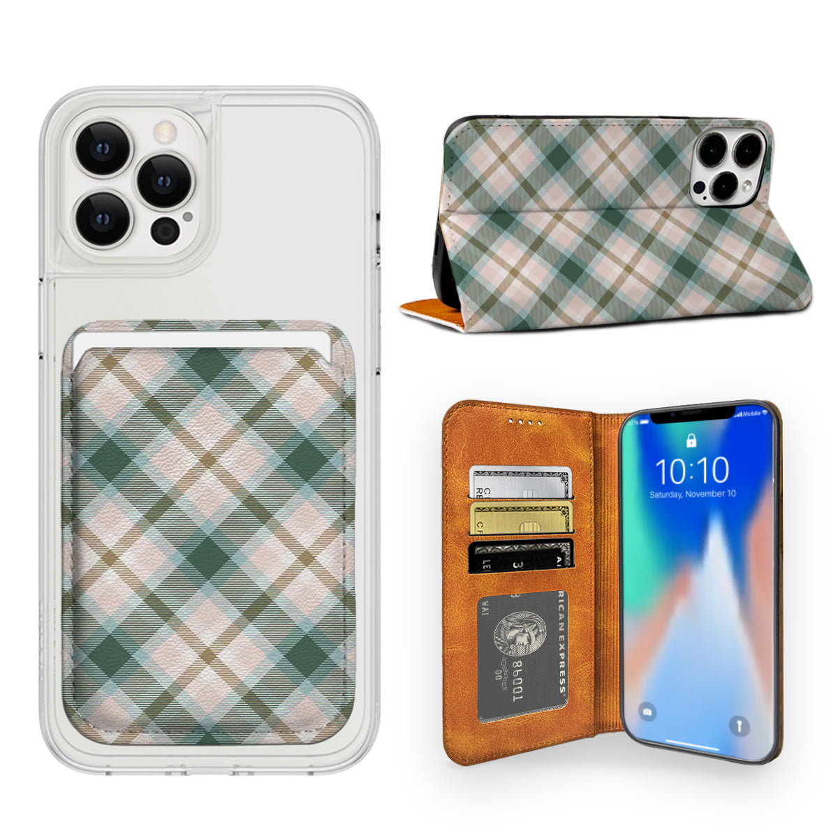 Green Plaid Pattern iPhone Leather Case