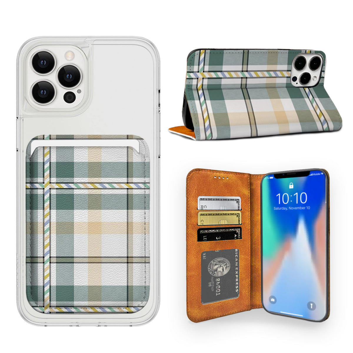 Green Plaid Pattern iPhone Leather Case