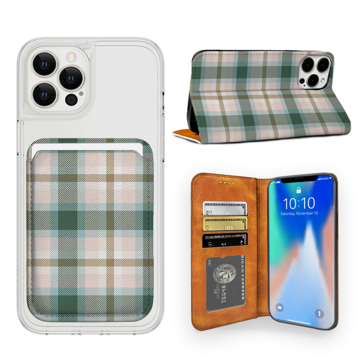 Green Plaid Pattern iPhone Leather Case