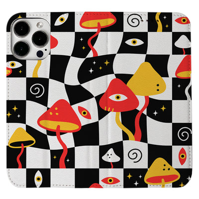 Checkerboard Mashroom iPhone Leather Case