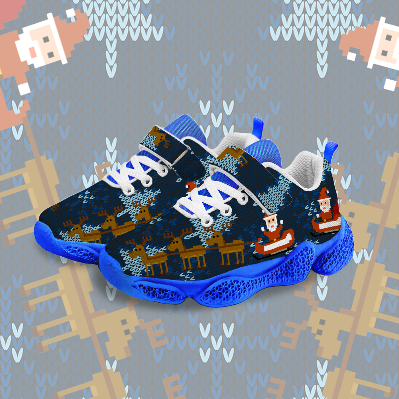 Pixel Christmas Santa Claus Kids Running Shoes