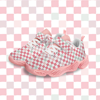 Pink Plaid Pattern Kids Running Shoes