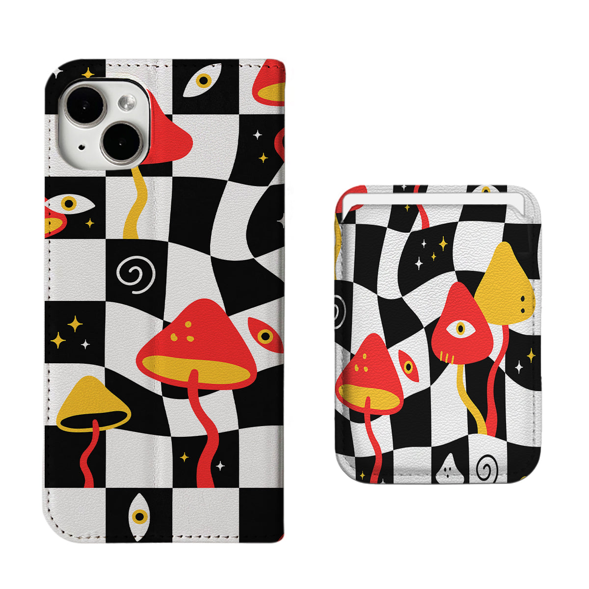 Checkerboard Mashroom iPhone Leather Case