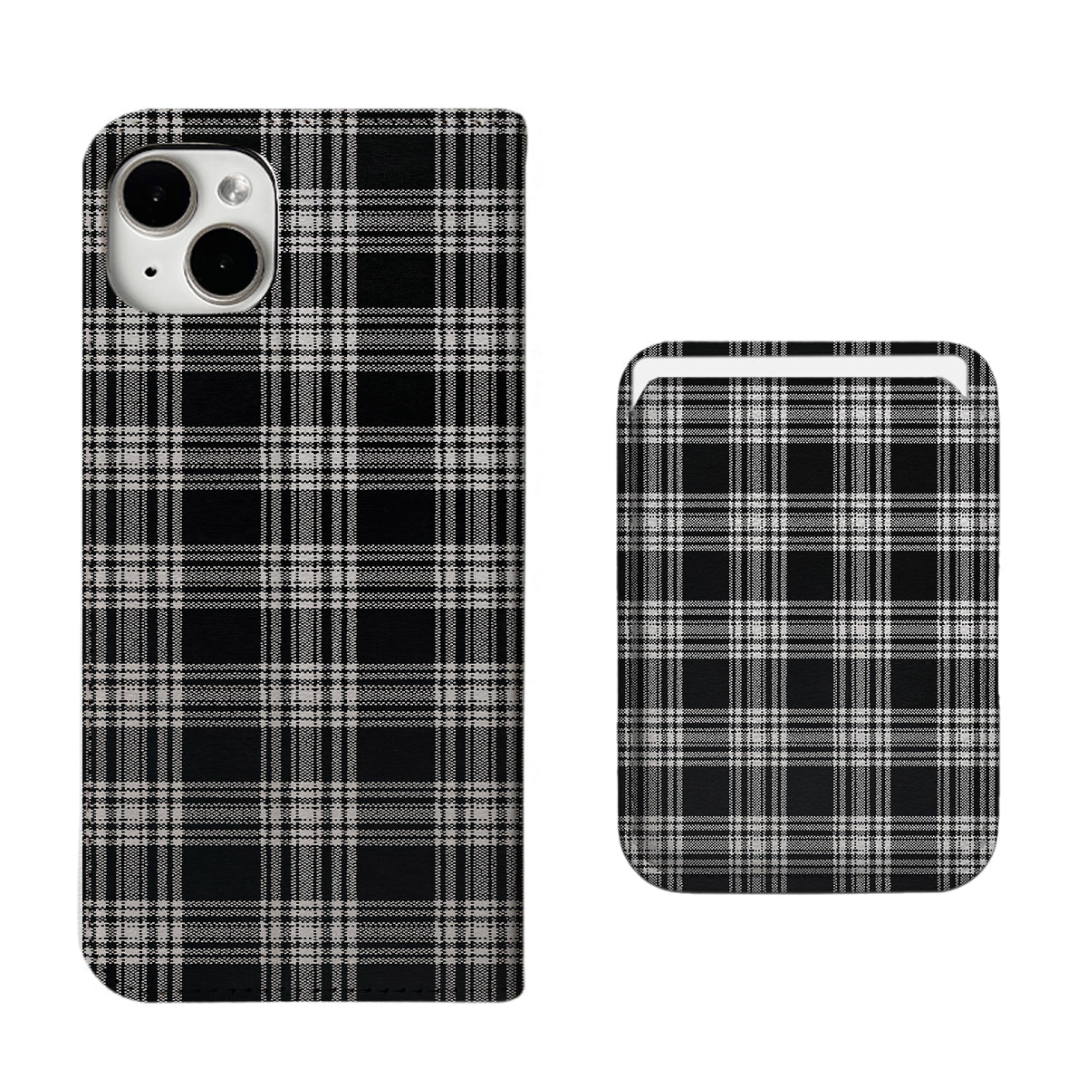 Black Plaid Pattern iPhone Leather Case