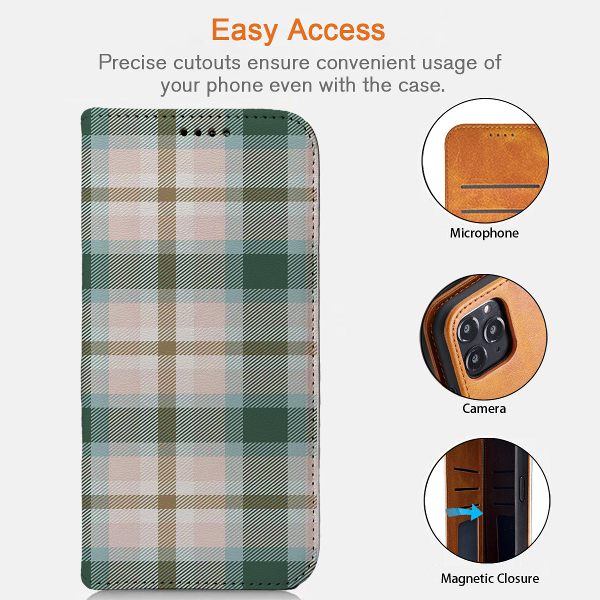 Green Plaid Pattern iPhone Leather Case