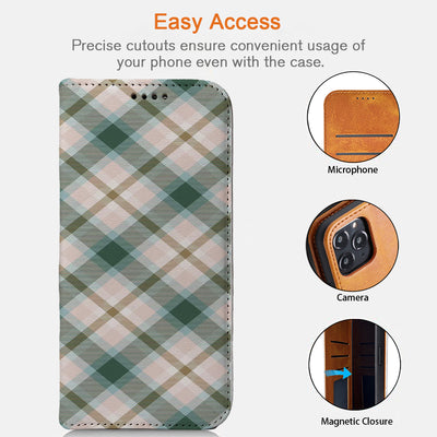 Green Plaid Pattern iPhone Leather Case