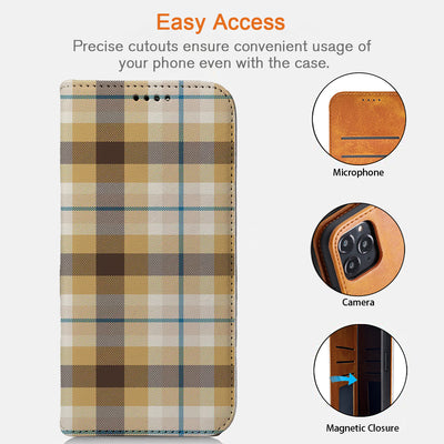 Yellow Plaid Pattern iPhone Leather Case