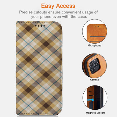 Yellow Plaid Pattern iPhone Leather Case