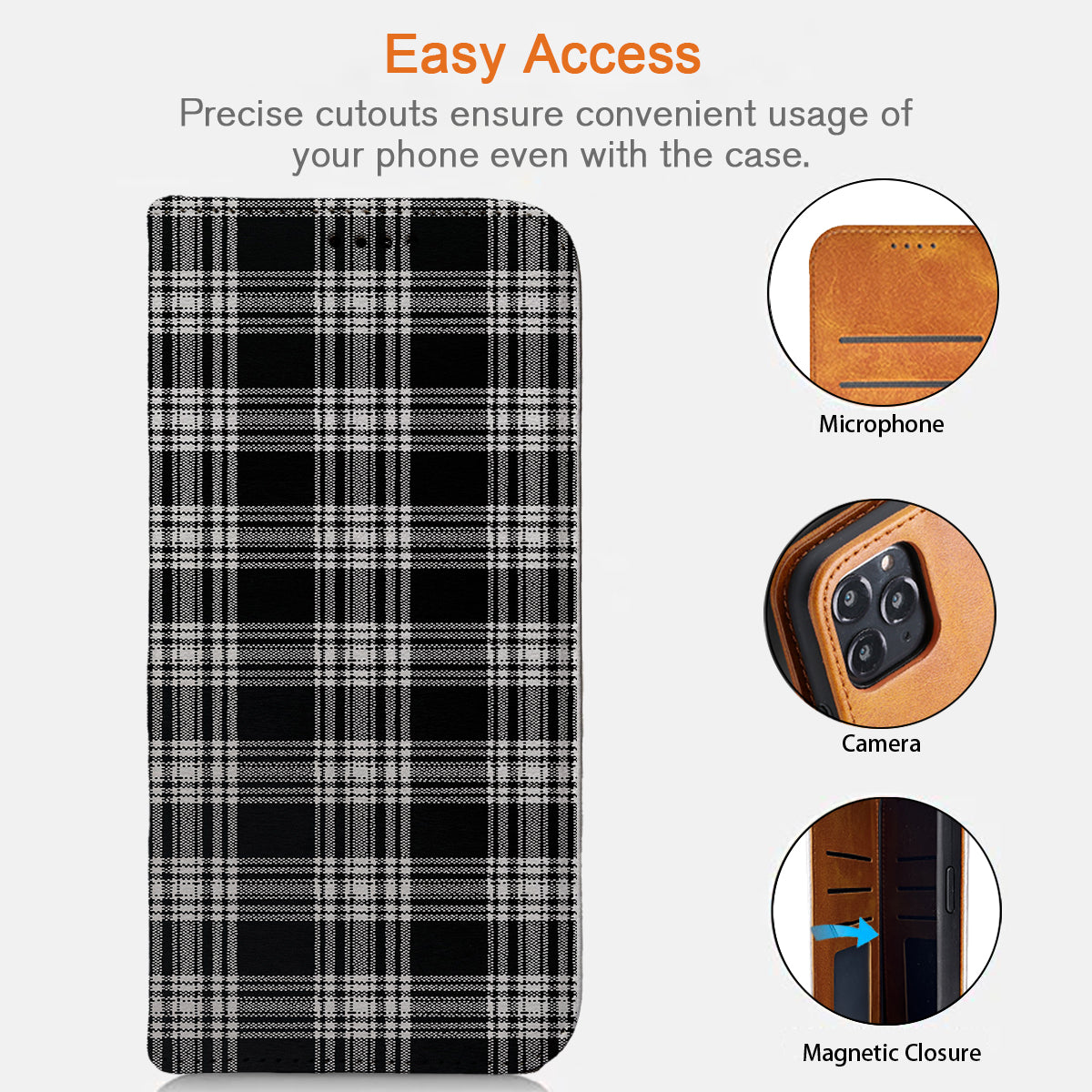 Black Plaid Pattern iPhone Leather Case