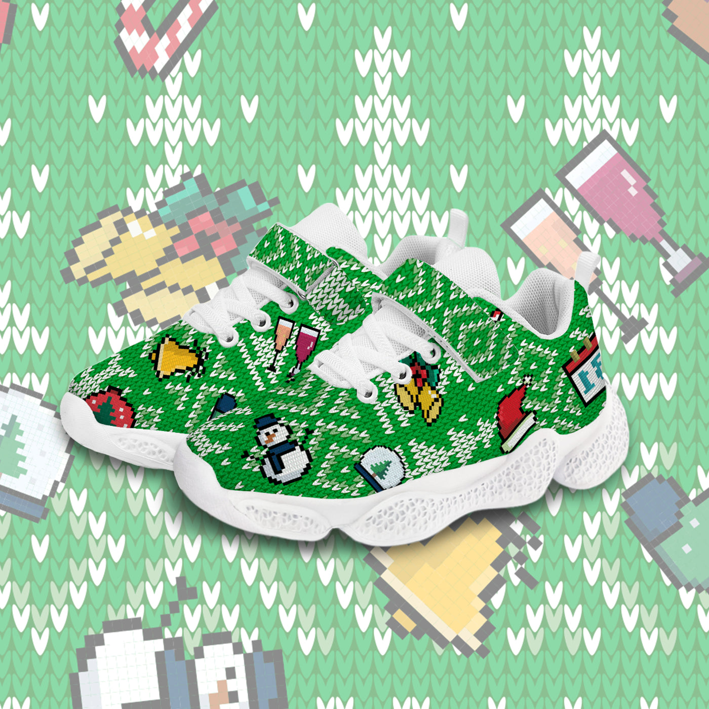 Pixel Christmas Snowman Kids Running Shoes