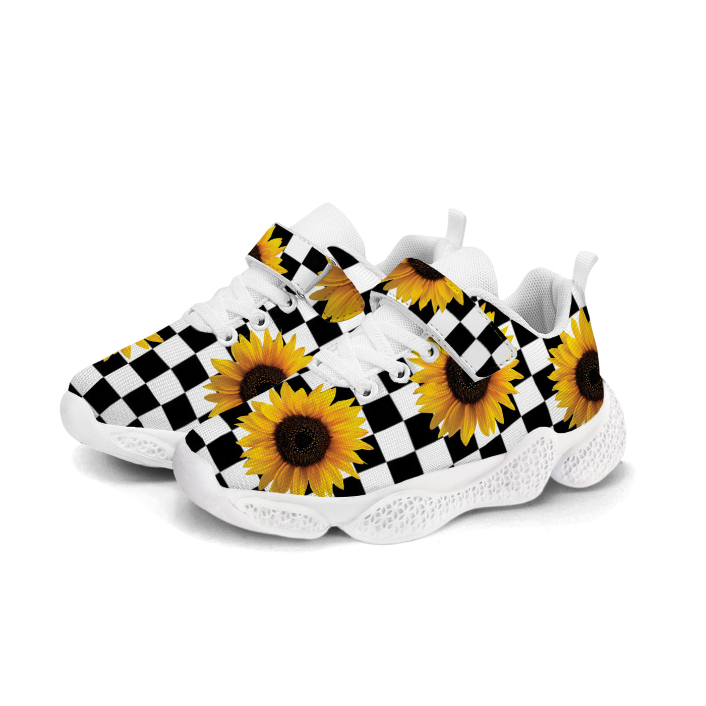 Checkerboard Sunflower Kids Running Shoes