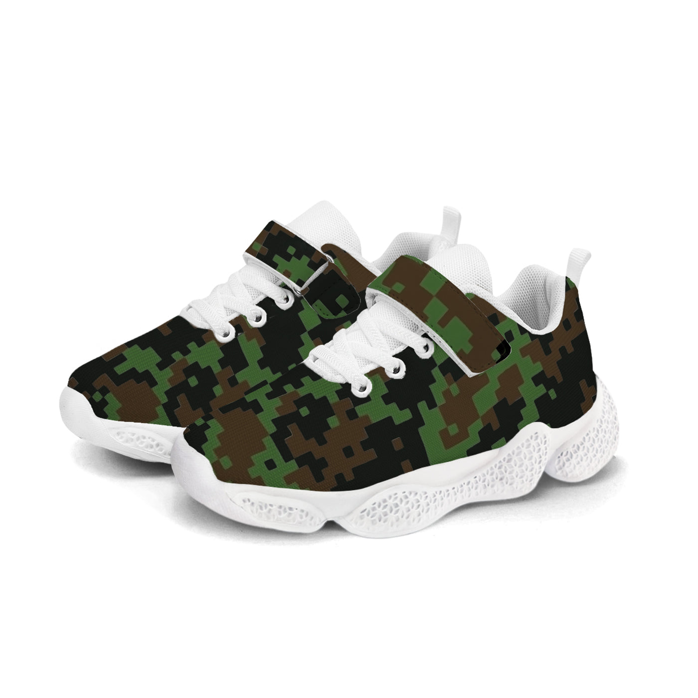 Pixel Green Camouflage Kids Running Shoes