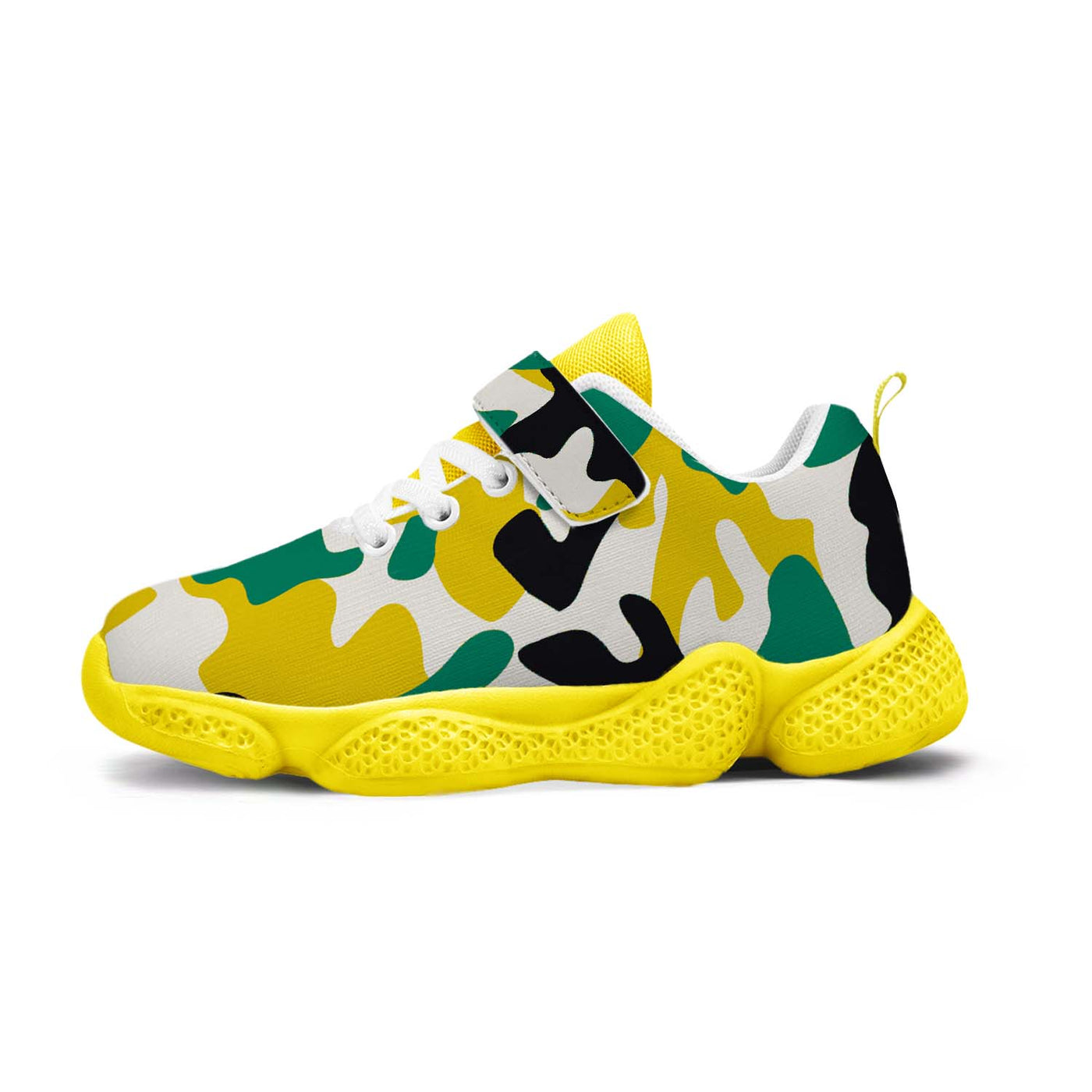 Yellow And Green Camouflage Kids Running Shoes